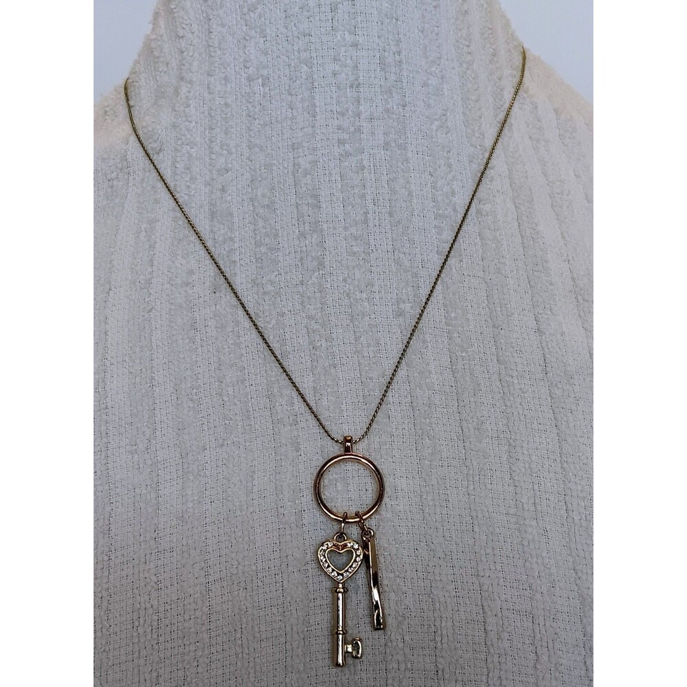 Graziano Goldtone Rhinestone Key Pendant Necklace 20-23 in